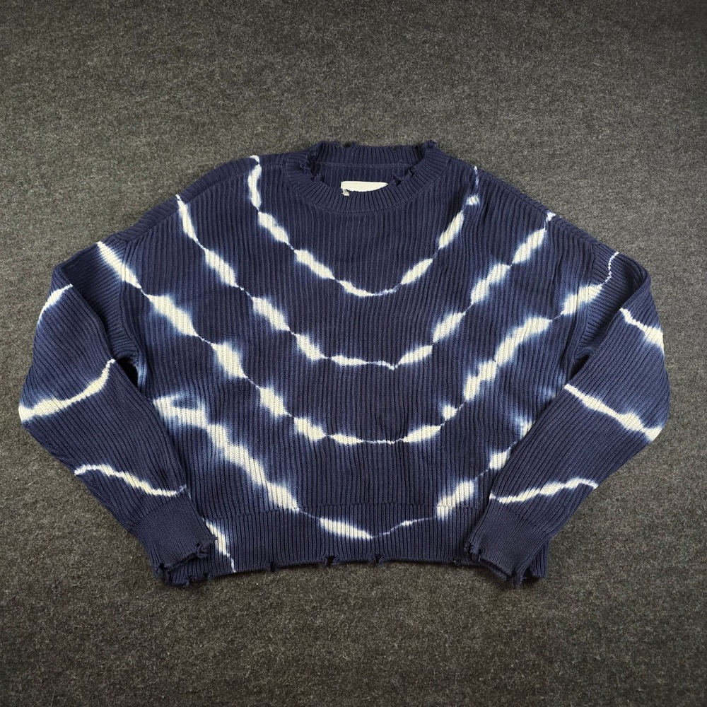 Pistola Navy Blue Eva Tie Dye Distressed Ribbed Knit Cotton Sweater Women's XS